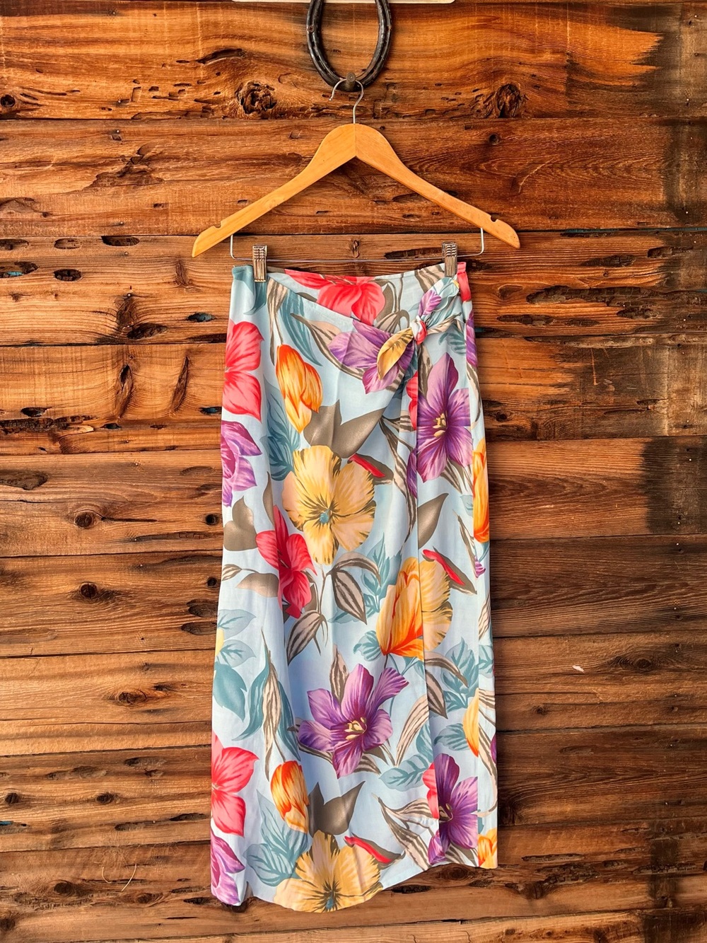 VINTAGE | Express Tropical Floral Light Blue Wrap Skirt XS